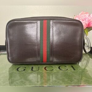 Authentic Gucci Vintage Sherry Line Clutch/ Toiletry / Dopp Kit Rich Chocolate